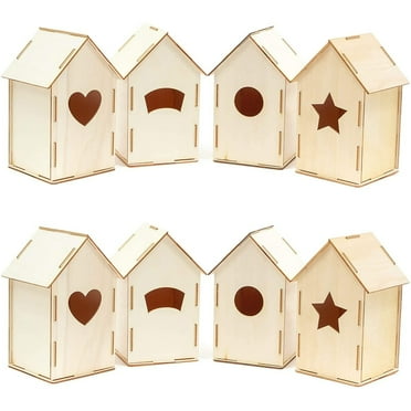 Mini Wood Bird Houses for DIY Crafts (4 Designs, 8 Count)