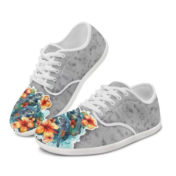 Uourmeti Hawaii Hibiscus Sea Turtle Print Barefoot Shoes Women Retro Trainers Ladies Casual Fashion Walking Sneaker Lightweight Comfortable Footwear