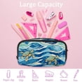 thumbnail image 4 of MUOOUM Pencil Case, Blue Wave Stripe Sea Turtle Pattern Large Capacity Pencil Pouch Stationery Pen Bag, 4 of 7