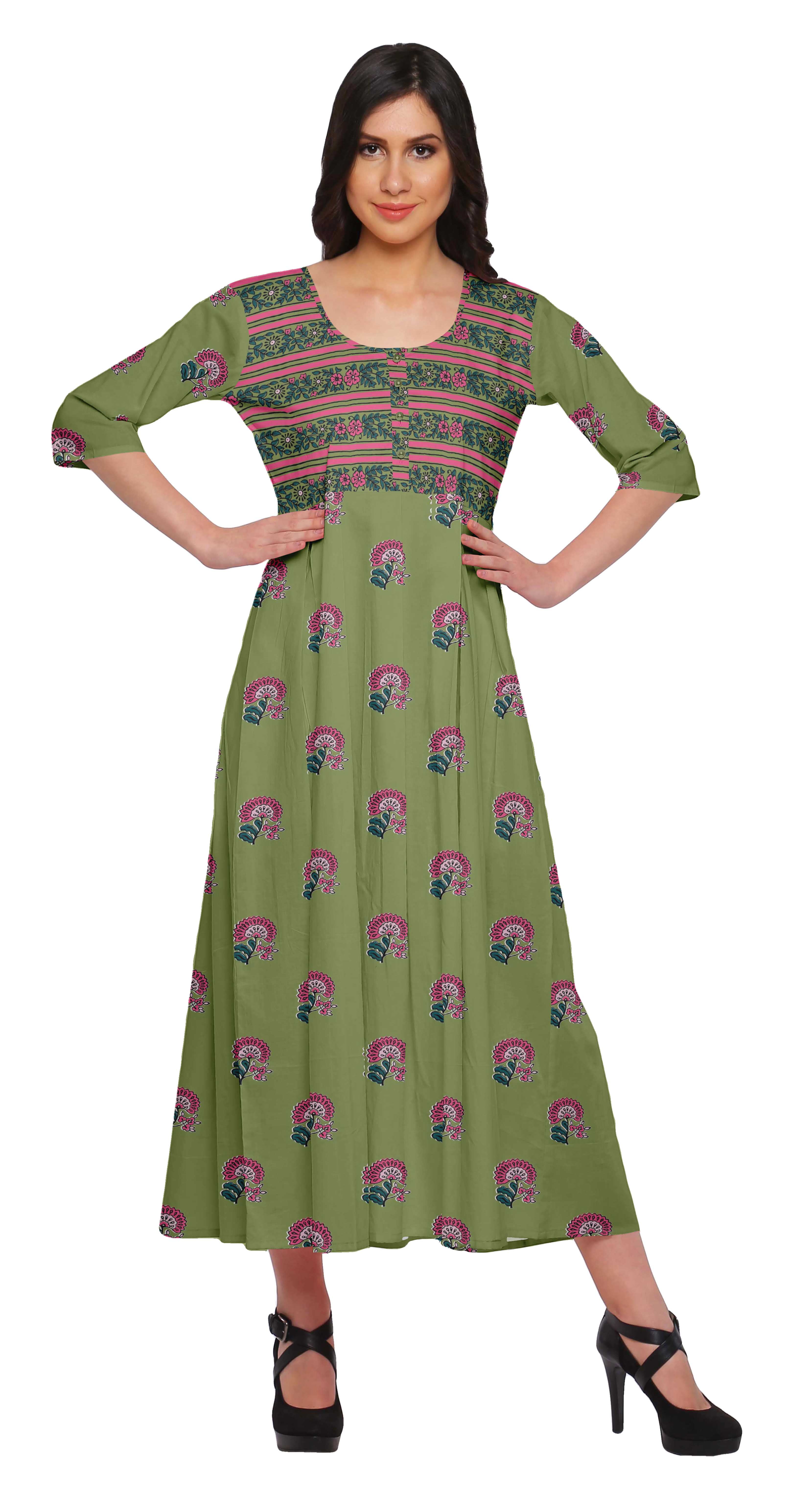 Green Details about   Women's Fashionable Cotton Kurta Traditional Party Wear 3/4 Sleeves 