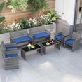 thumbnail image 2 of Gymax 8 Piece Patio Furniture Set Outdoor Wicker Conversation Set w/ Tempered Glass Coffee Table Navy, 2 of 10