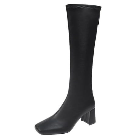 

Wesracia Boots For Women Winter Boots Zipper Heel Shoes Toe Boots Color Women Solid Leather Boots Women s Boots