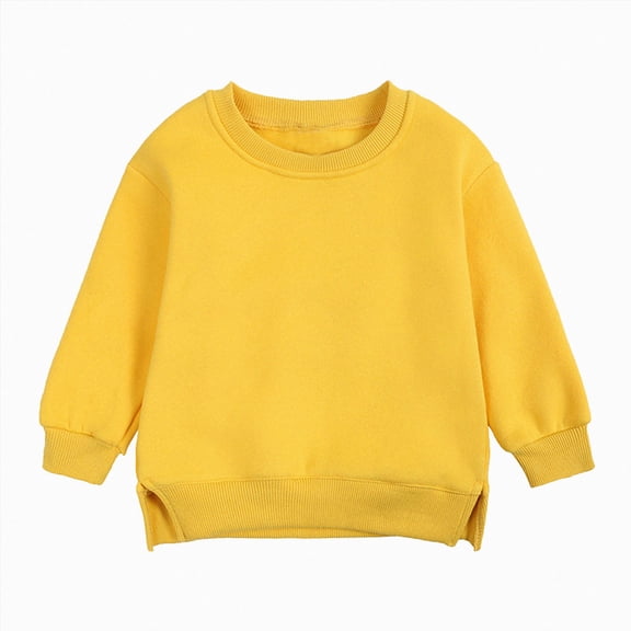 Wonitaaizi Toddler Baby Girl Pullover Sweatshirt Solid Color Crewneck Tops Warm Fall Winter Clothes (9-12 Months,Yellow)
