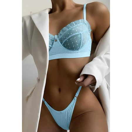 DondPO Lingerie for Women Lingerie Set Set Women Bra Lingerie Belt Sexy Nightwear Lace Push Underwear Garter Up Women s Lingerie Sleep & Lounge Sexy Pajama Sexy Lingerie Sky Blue XL