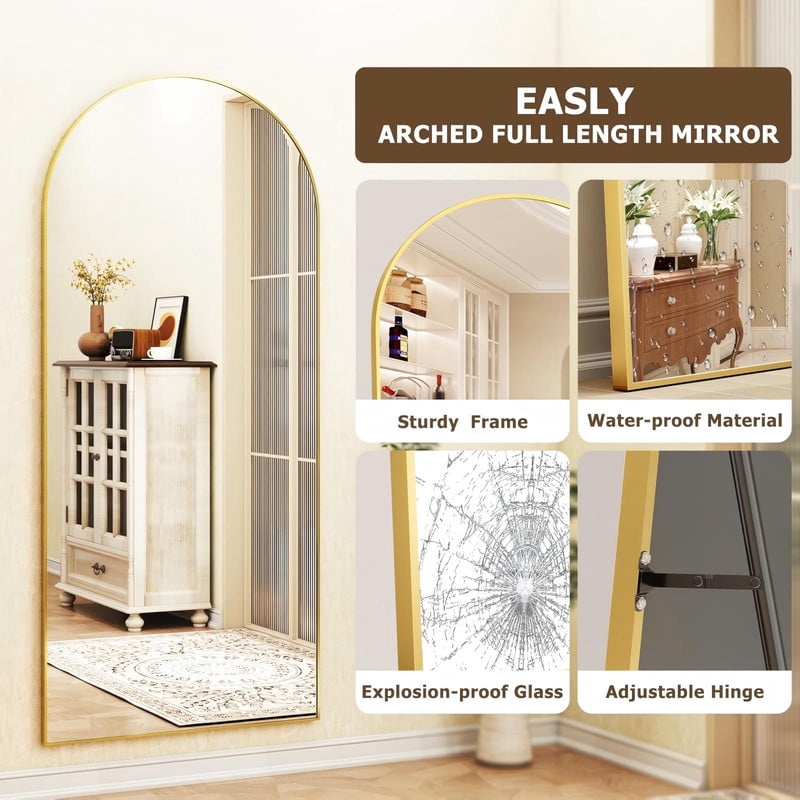 Lumora 71" x 30.3" Arched Full Length Mirror Full Body Mirror, Gold