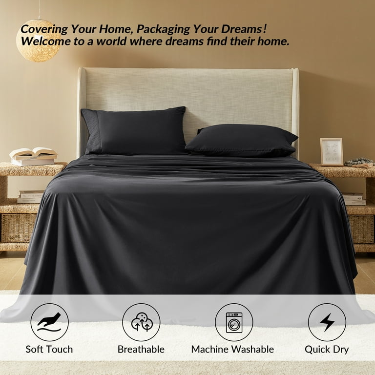 3M Quick Drying Queen Size Sheet Set 4 Piece Black Moisture Wicking Bedding Set with Deep Pockets Walmart