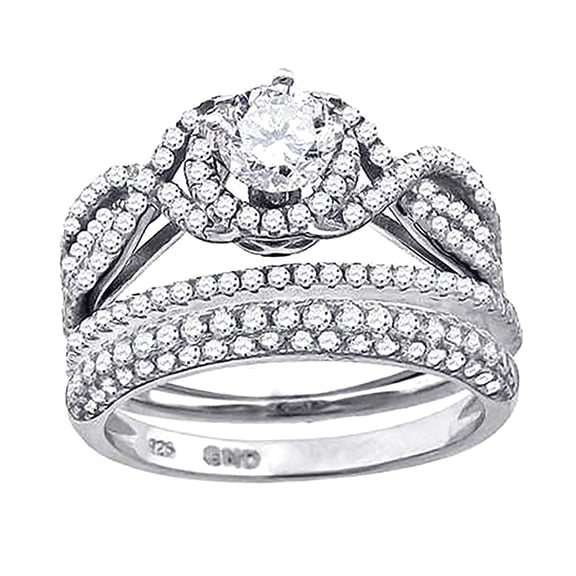 925 Sterling Silver His & Hers Cubic Zirconia Trio Ring Set Size 7 Ring for Women - 7.1 Grams