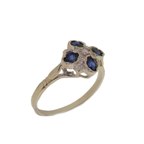 LBG British Made 925 Sterling Silver Natural Sapphire & Cubic Zirconia Womens Cluster Ring - 33 size options