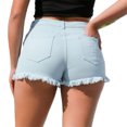 thumbnail image 5 of Women's Vintage Washed Ripped Denim Shorts High Waist Curvy Fit, 3-Inch Inseam Stretch Jean Shorts with Frayed Hem,Sky Blue M, 5 of 5