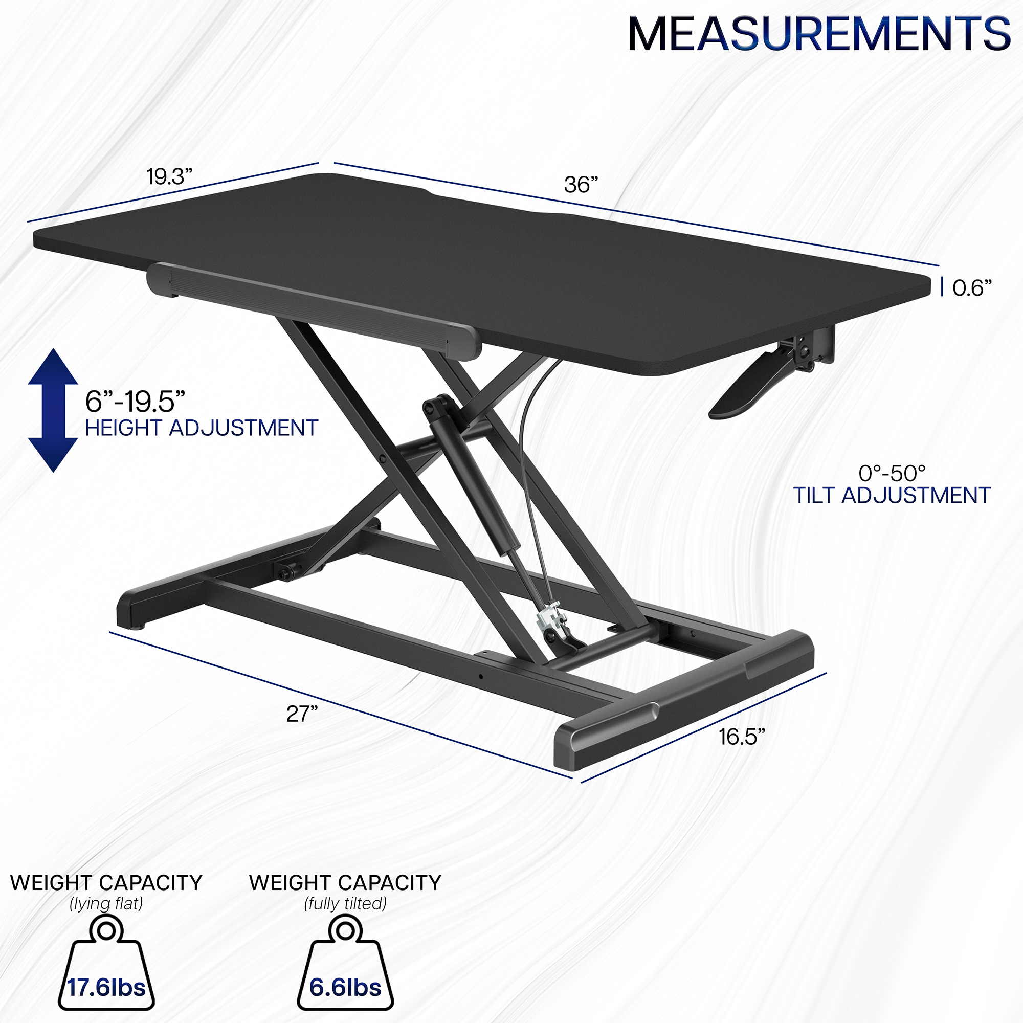 VIVO Black Tilting Height Adjustable 36" Desk Riser, Single Top Converter