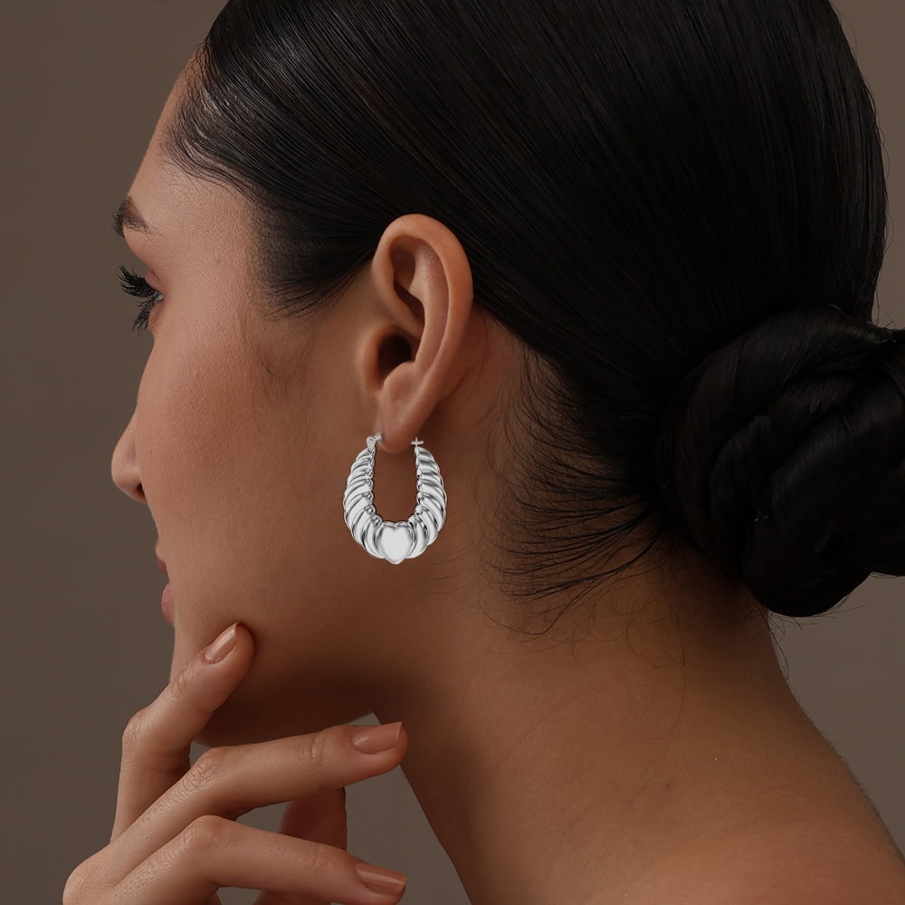 LeCalla 925 Sterling Silver Light-Weight Hypoallergenic Shrimp Click Top Heart Hoop Earrings Jewelry for Friends Women and Teen 30MM