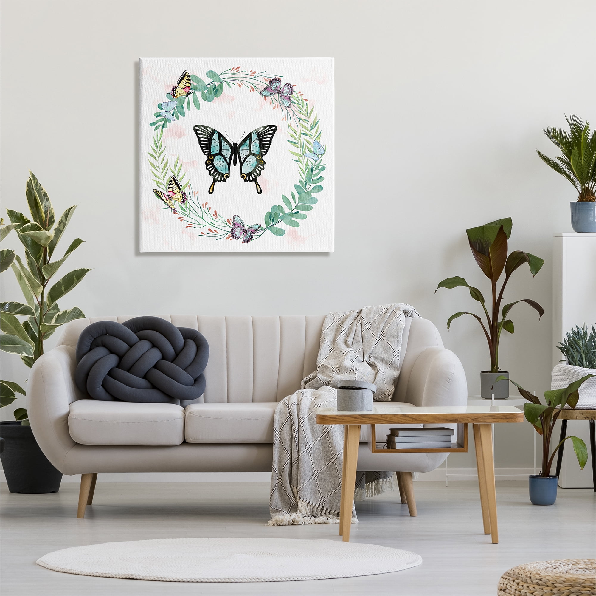 Stupell Industries Butterflies in Spring Botanical Wreathe Soft Green, 30 x 30, Design by Ziwei Li