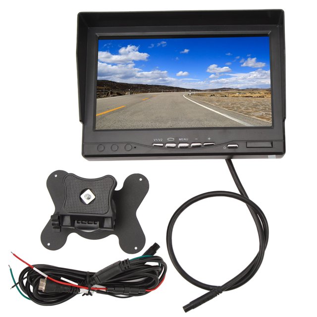 Kit De Monitor De Visión Trasera De 7 Pulgadas Pantalla IPS De 7 Pulgadas Formato PAL NTSC Conjunto De Monitor De Marcha Atrás De Estacionamiento para Camionetas De Remolque De Camión RV(Black)