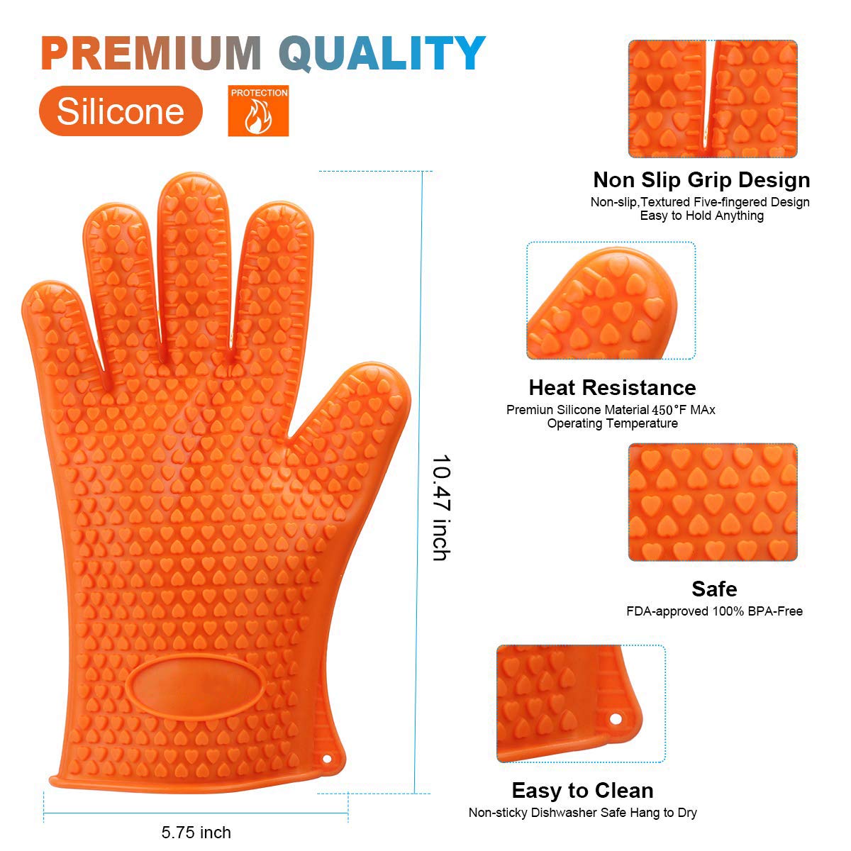 Cubilan Grilling Gloves, Orange Heat Resistant Gloves BBQ Kitchen Silicone  Oven Mitts, Long Waterproof Non-Slip Potholder B07L68J51W - The Home Depot