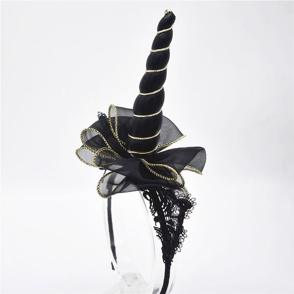 Luxshiny 1Pc Unicorn Hair Band with Cat Ears in Black Durable Iron Material for Party Decoration