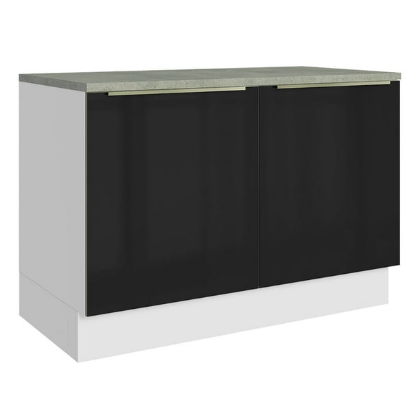 Madesa Gabinete Bajo de Cocina para Fregadero de 120 cm 2 Puertas Lux Blanco/Negro