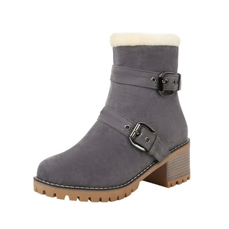

HSMQHJWE Warm Snow Boots For Women Boots For Women Snow Ladies Fashion Suede Side Zipper Short Boots Belt Buckle Plush Thick High Heel Cotton Boots Winter Cycling Boots Women