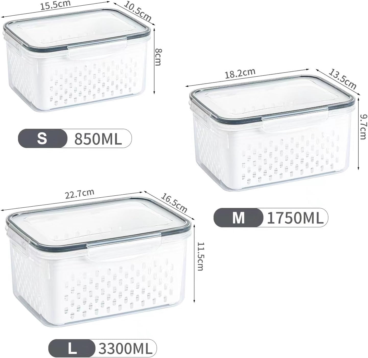 Fruit Storage Containers for Fridge, Household Transparent Food Storage Box-including Drain Basket, 4 in 1 Produce Containers,