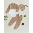 thumbnail image 2 of Suealasg Baby Boys Girls Outfit 3 6 9 12 18 Months Infant Long Sleeve Contrast Color Romper Long Pants Hat Set 3Pcs Newborn Spring Fall Clothes, 2 of 7