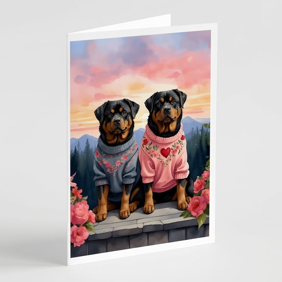 Rottweiler Two Hearts Greeting Cards Pack of 8 7 in x 5 in