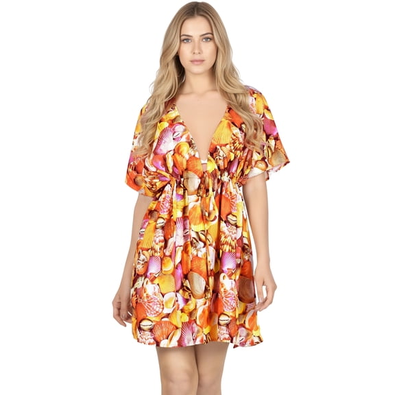 HAPPY BAY Women's Beachwear Summer Mini Tropical Dress Swimsuit Coverups V Neck Tops Swim Beach Cover ups for Swimwear Women XL-XXL Yam, Floral