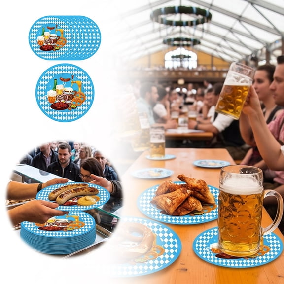 Beer Festival Disposable Dinner Plates 9 Inch, Oktoberfest Themed Partyware for Celebrations, Sturdy Paper Tableware for Large Gatherings and Events