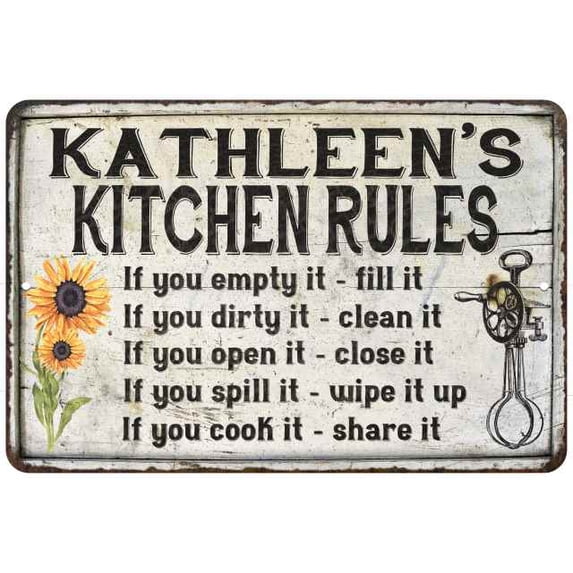 Kathleen's Kitchen Rules Chic Sign Vintage Décor 8 x 12 Matte Finish Metal 108120032039