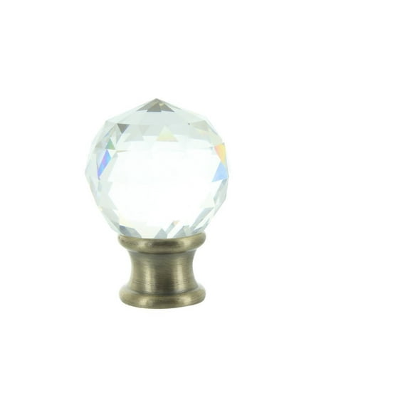 Clear Faceted Crystal Orb Finial with Antique Brass Base