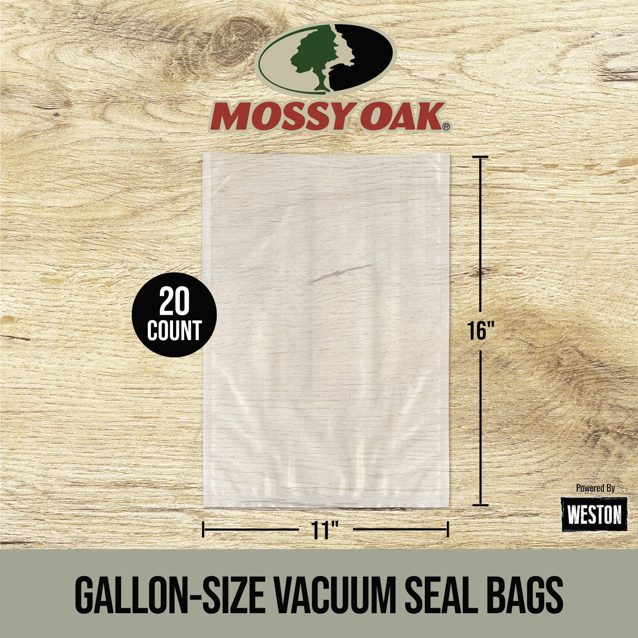 Mossy Oak 11 in. x 16 in. Gallon Size 2-Ply Vacuum Sealer Bags, 20 Count, BPA-Free