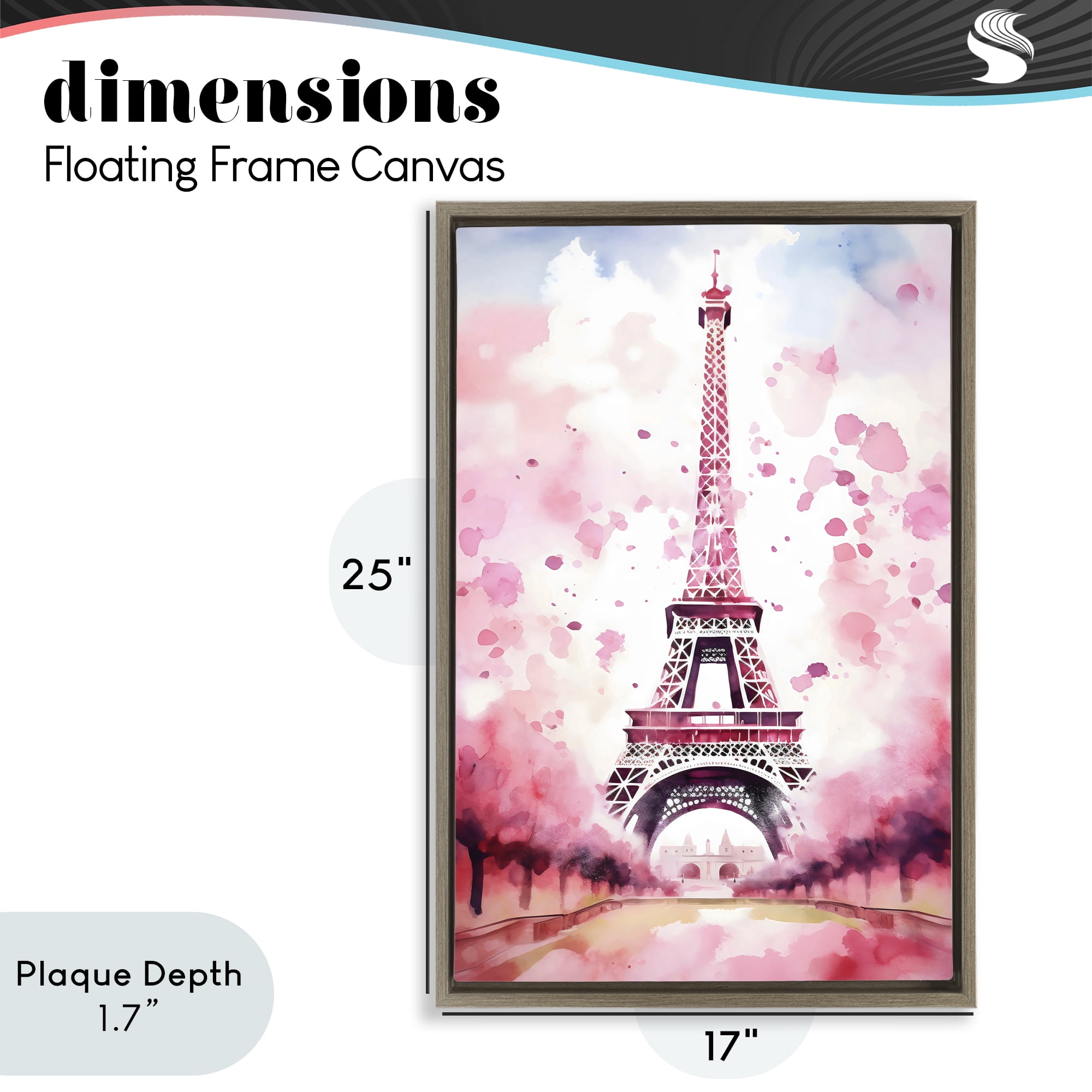 Stupell Industries Blush Watercolor Eiffel Tower Brown Framed Floater Canvas Wall Art, design by Creative Studio