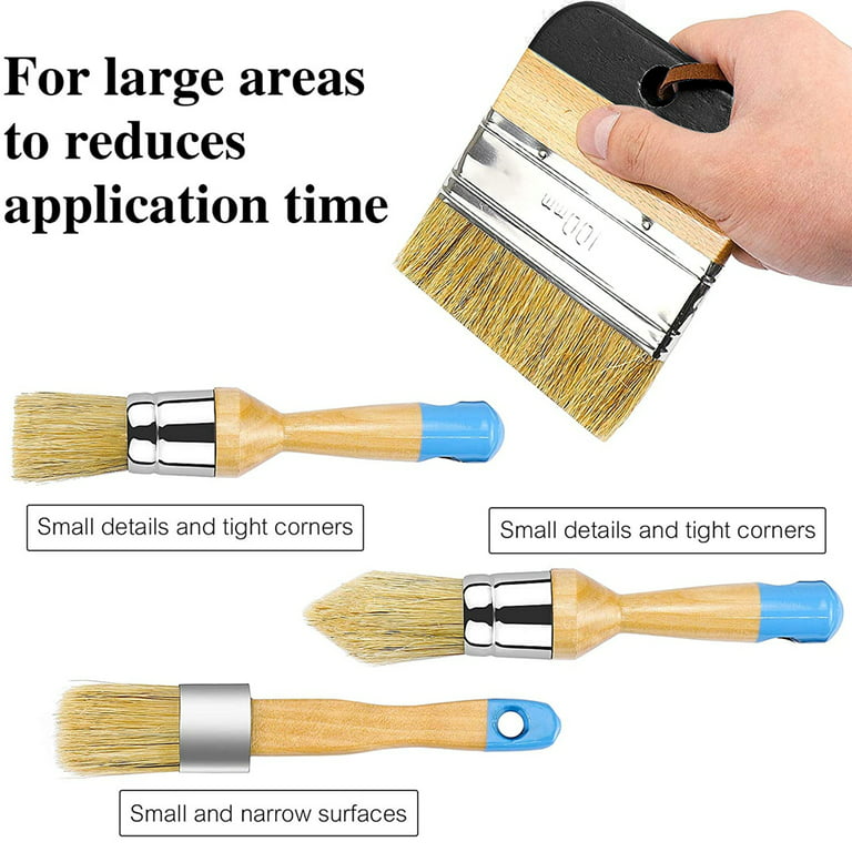 Brietis Premium Chalk Brush Natural Boar Bristles Smooth Coverage for Furniture Painting Chalked Paint Brushes Milk Paint Brushes Stencils