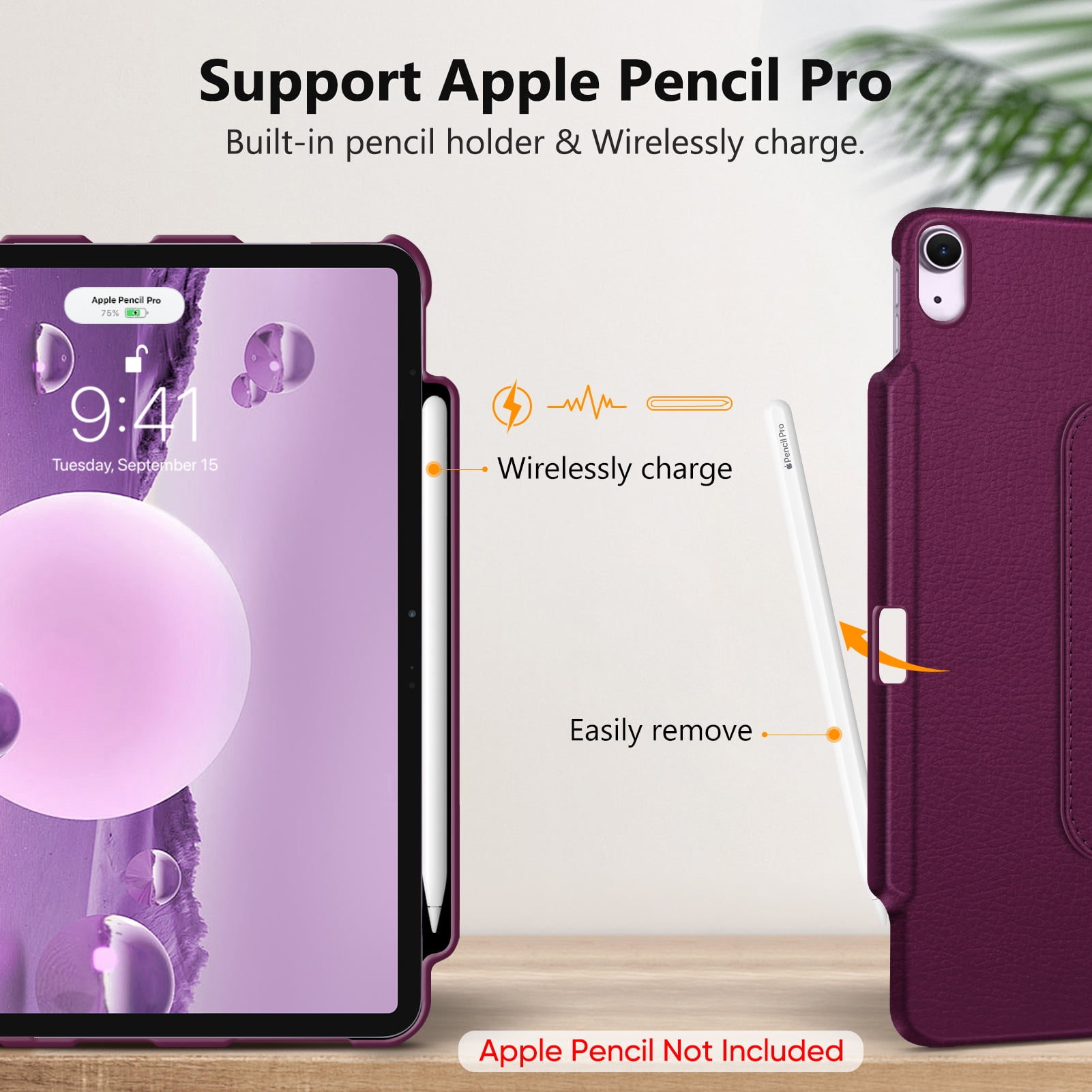 Fintie Rotating Case for iPad Air 13-inch (M4) 2026, (M3) 2025, (M2) 2024 - 360 Degree Rotating Protective Stand Cover with Pencil Holder, Purple