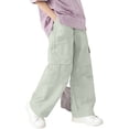 thumbnail image 4 of RRMuAzgs Girls Cargo Pants Elastic Waist Trousers Kids Wide Leg Jogger Pants with Multiple Pockets 5-15 Years, 4 of 6