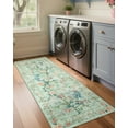 thumbnail image 2 of GlowSol 2'x6' Washable Hallway Runner Rug Floral Peacock Print Rug Non Slip Soft Foldable Runner Rug for Laundry Room, Green, 2 of 7