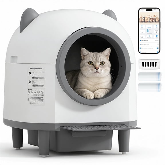 Magic Union Automatic Self Cleaning Cat Litter Box for Multi-Cat Homes, App Remote Control Smart Robot Litter Box w/Multi-Sensor Safety Protection, Comes with 2 Liner Bags and 1 Scent Cartridge