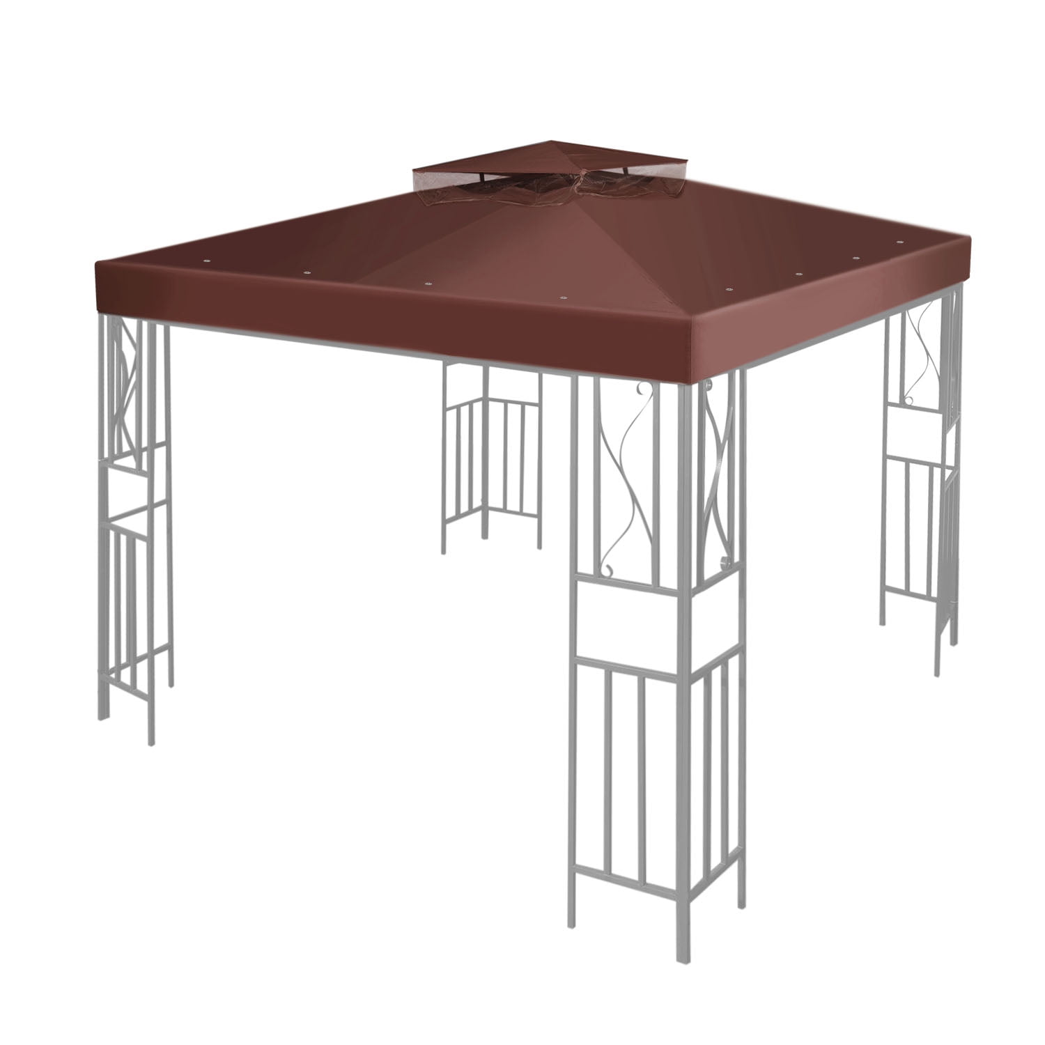 10 x 10 Feet Gazebo Canopy Top Replacement Cover (Brown) Dual Tier Up