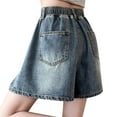 thumbnail image 4 of Rezuofi 1 Pcs Y2K Gothic Grunge Casual Style High Waist Wide Leg Vintage Distressed Frayed Stars Trim Denim Cargo Shorts, 4 of 4