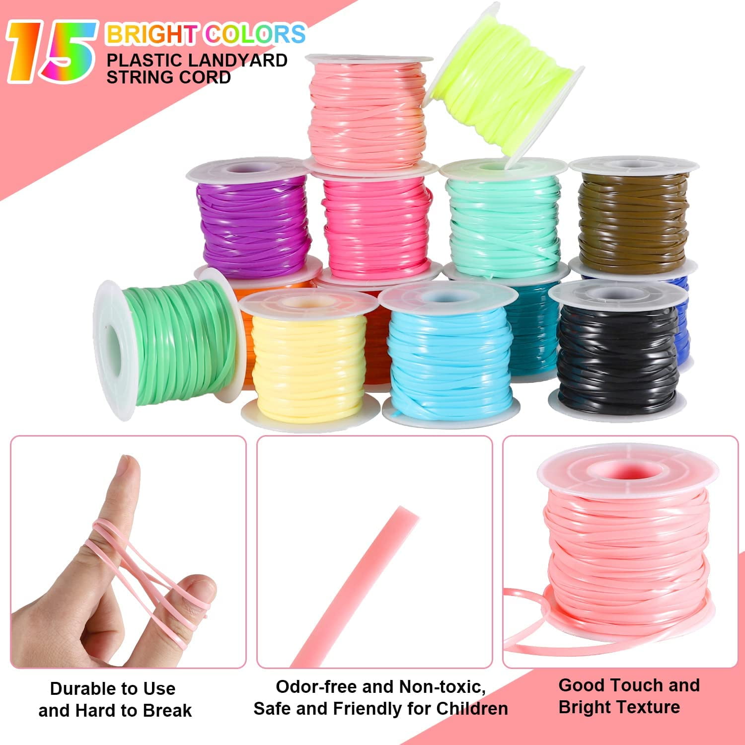 Lanyard String,15 Rolls Gimp String Plastic Lacing Cord Plastic String Lanyard Kit for Friendship Bracelets Jewelry Making DIY Craft Boondoggle Gimp Bracelet Making Kit
