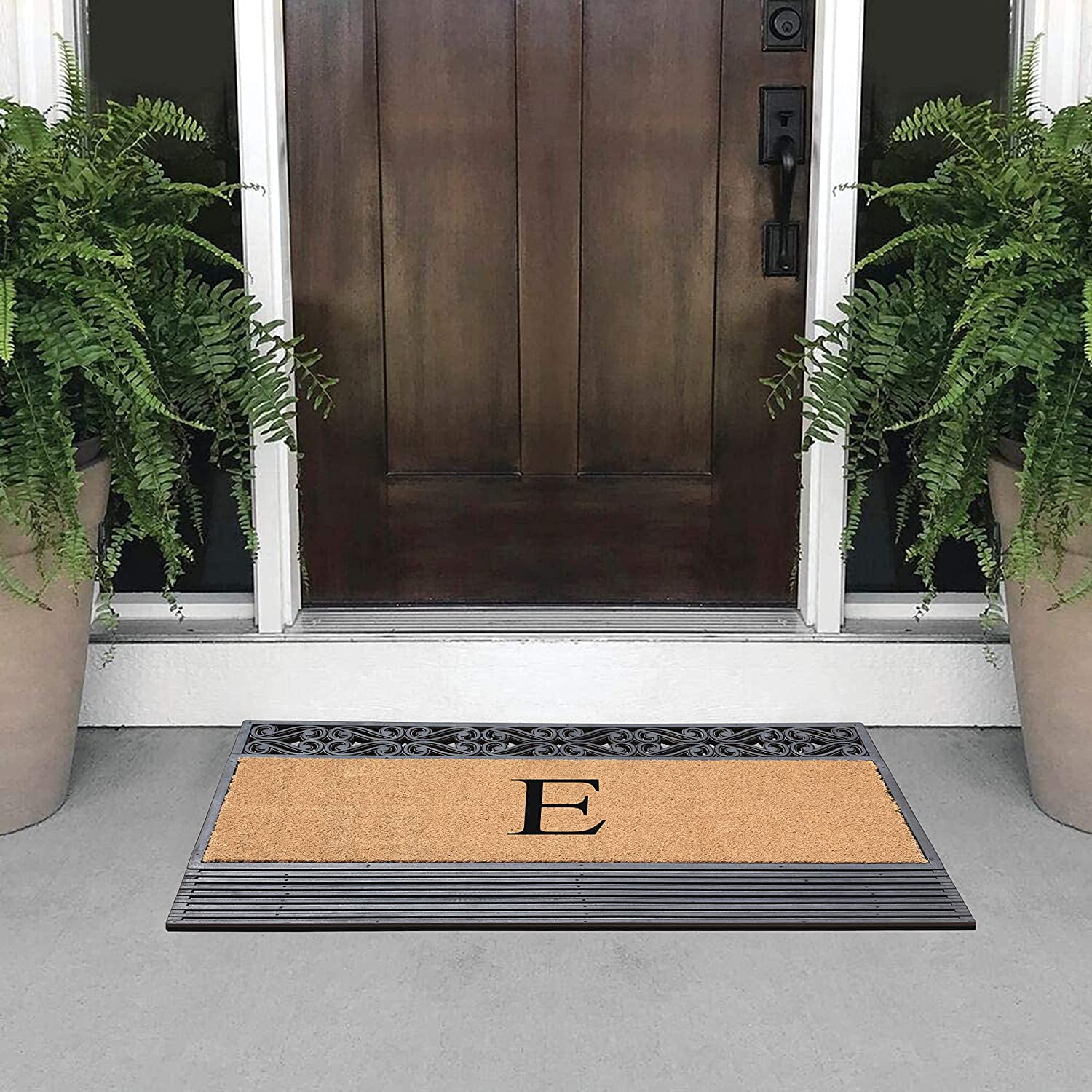 A1HC Natural Rubber & Coir 24x36 Monogrammed Doormat For Front Door, Anti-Shed Treated Durable Doormat for Outdoor Entrance, Heavy Duty, Low Profile, Easy to Clean, Long Lasting Front Porch Entry Rug