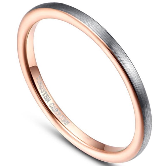 2 mm Wide Tungsten Steel Ring Surface Brushed Inner Ring Rose Gold Women's Ring