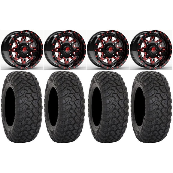 Fuel Lethal Red 15" Wheels 35" RT320 Tires Kawasaki Teryx Mule