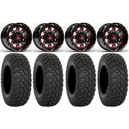 Fuel Lethal Red 15 Wheels 35 RT320 Tires Kawasaki Mule Pro FXT