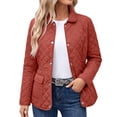 thumbnail image 2 of HCBY Women's Quilted Jacket Snap Button Front Lapel Collar Long Sleeve Lightweight Padded Coat with Pockets, Diamond Quilted Casual Outerwear for Fall Winter Work Everyday, 2 of 7