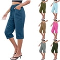 thumbnail image 2 of Qingpeng Womens Cotton Capris Summer Casual 2026 Lightweight Capri Pants Elastic High Waisted Drawstring Wide Leg Cropped Pants, 2 of 9