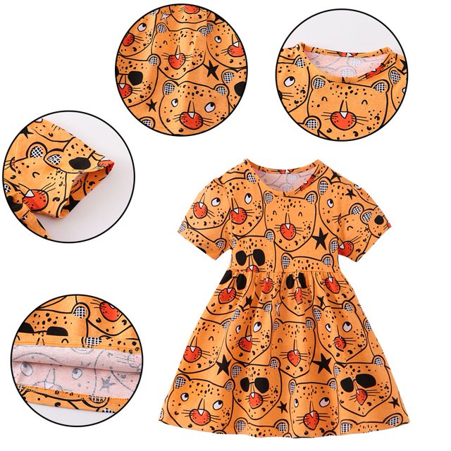 LYMAYTER Robe Décontractée pour Filles, Été, Confort, Ample, Imprimé Mignon, Princesse, pour Tout-Petits 2-7 Ans