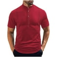 thumbnail image 1 of Mens Casual Manga Corta Botón Abajo Camisas de Color Sólido Botón de Pie de Cuello Blusa, 95% Poliéster 5% Spandex, Lavado de Manos Casual, 1 of 6