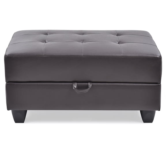 Contemporary Home Living Tufted Faux Leather Storage Ottoman - 37" - Dark Brown
