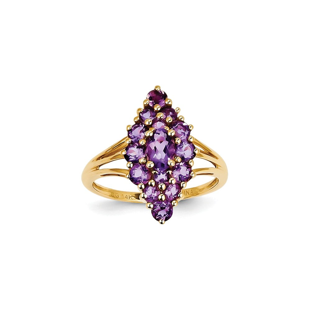 14k Yellow Gold Oval and Round Cluster Amethyst Gemstone Ring. Gem Wt- 1.56ct by Jewelrypot