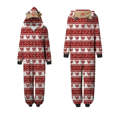 

Family Matching Outfits Mommy Jumpsuit For Christmas Pajamas Cute Big Headed Deer Print Plaid Long Sleeve Romper Soft Casusal Holiday Sleepwear (Mom) Matching Outfits Set
