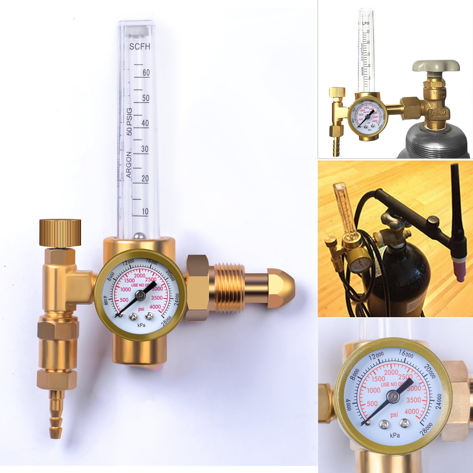 CO2 Flowmeter 10 to 60 CFH Accurate Gauge 0 To 4000 Psi Pressure for Welder Tank HighFree Argon Flowmeter Regulator for Welding CGA580 Miller Lincoln MIG TIG
